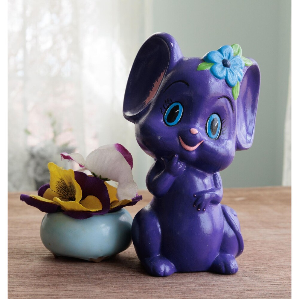 Vintage 1970s Purple Ceramic Mouse Figurine Retro Kawaii